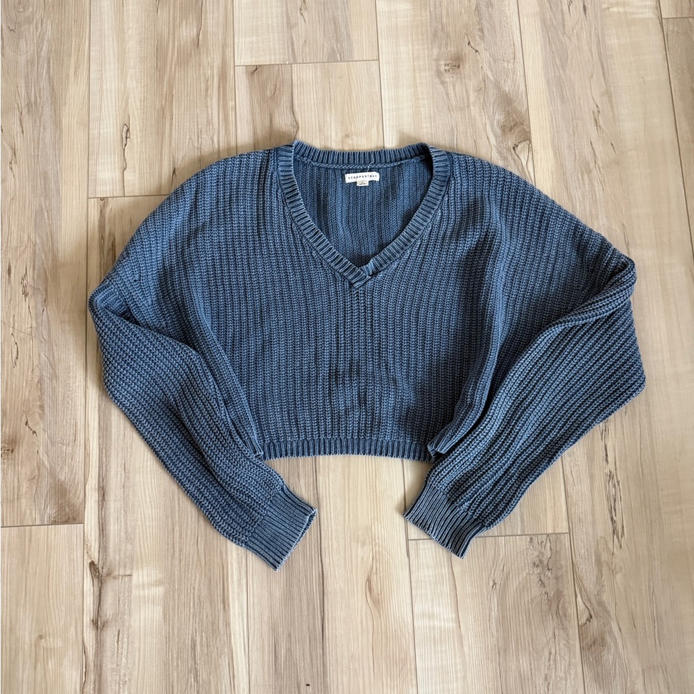 Aeropostale Blue V-Neck Cropped Sweater